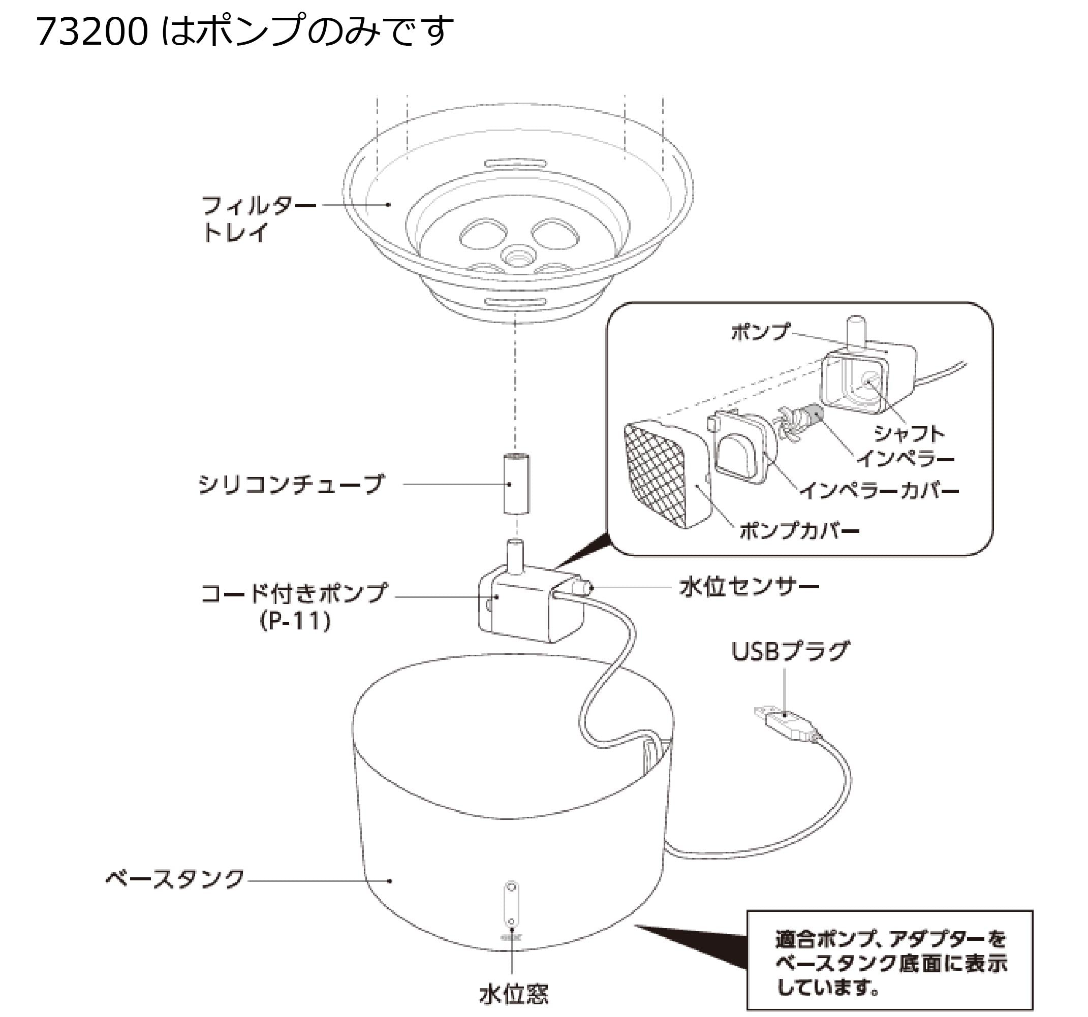 コード付きポンプP-11(ピュアクリスタルウェル1.5L・2.5L犬猫)#57670